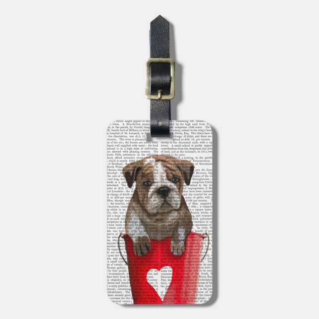 Bulldog Bucket Of Love Red Luggage Tag (Front Vertical)