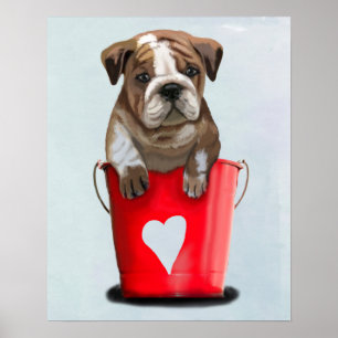 Bulldog Bucket Of Love Red Poster