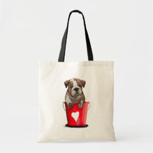 Bulldog Bucket Of Love Red Tote Bag