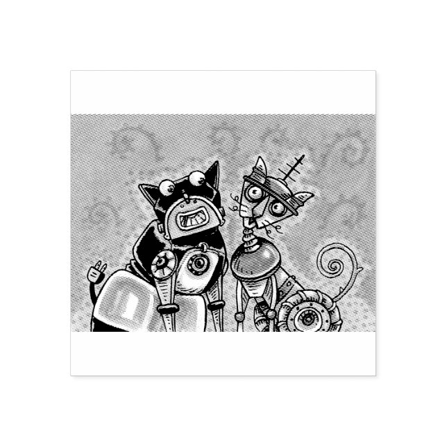BULLDOG & CAT ROBOTS SCI FI RUBBER STAMP (Imprint)
