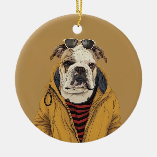 Bulldog  ceramic tree decoration (Front)