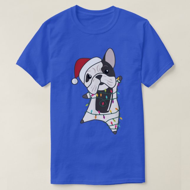 Bulldog Cheerful Christmas Fairy Lights Sweet Anim T-Shirt (Design Front)