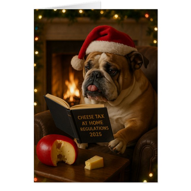 Bulldog 'Cheese Tax' Christmas card (Front)