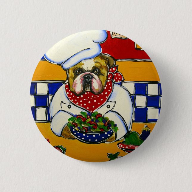 Bulldog Chef 6 Cm Round Badge (Front)