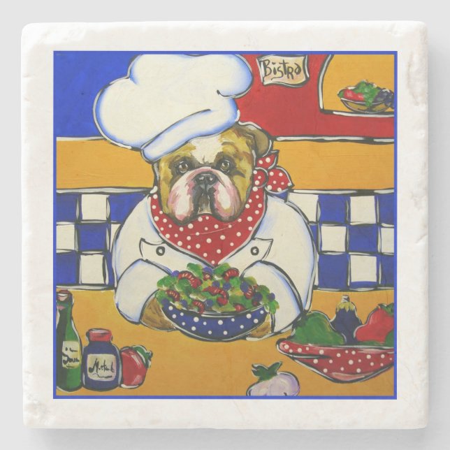 Bulldog Chef Stone Coaster (Front)