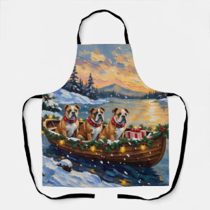 Bulldog Christmas Boat Holiday Apron