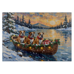 Bulldog Christmas Boat Holiday Cutting Board