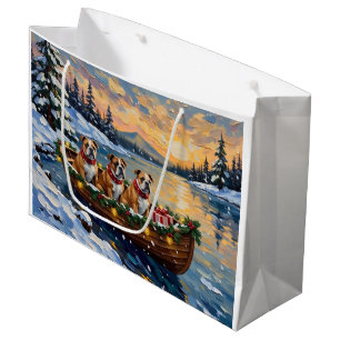 Bulldog Christmas Boat Holiday Large Gift Bag