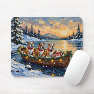 Bulldog Christmas Boat Holiday Mouse Mat
