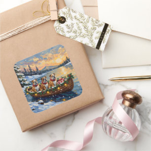 Bulldog Christmas Boat Holiday Square Sticker