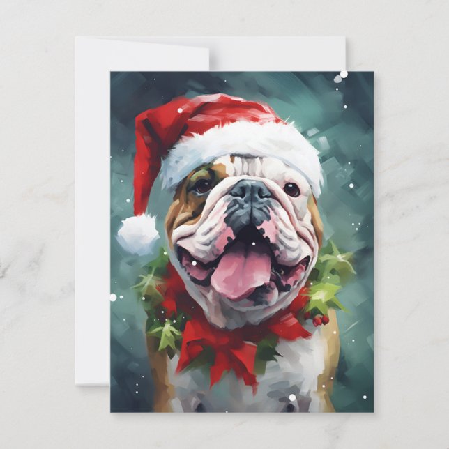 Bulldog Christmas brush painting artwork Holiday Card (Front)