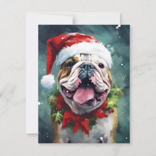 Bulldog Christmas brush painting artwork Holiday Card