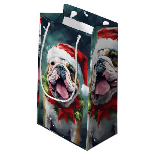Bulldog Christmas brush painting artwork Small Gift Bag