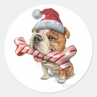 Bulldog christmas classic round sticker