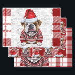 Bulldog Christmas Dog Red White Plaid Wrapping Paper Sheet<br><div class="desc">An adorable Bulldog is ready for the holiday season with his Santa hat and holiday sweater. This cute Christmas dog is paired with a red and white holiday plaid on this set of gift wrap for the dog lover.</div>