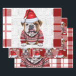 Bulldog Christmas Dog Red White Plaid Wrapping Paper Sheet<br><div class="desc">An adorable Bulldog is ready for the holiday season with his Santa hat and holiday sweater. This cute Christmas dog is paired with a red and white holiday plaid on this set of gift wrap for the dog lover.</div>