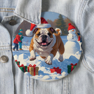 Bulldog Christmas Festive Snow Scene 6 Cm Round Badge
