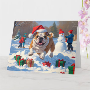 Bulldog Christmas Festive Snow Scene Card