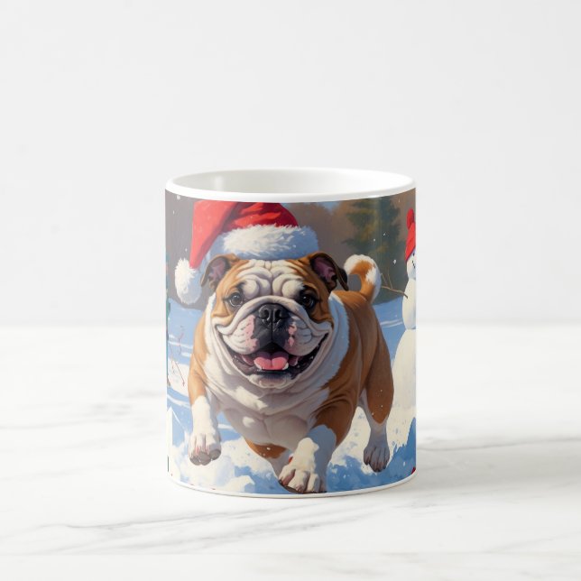 Bulldog Christmas Festive Snow Scene Coffee Mug (Center)
