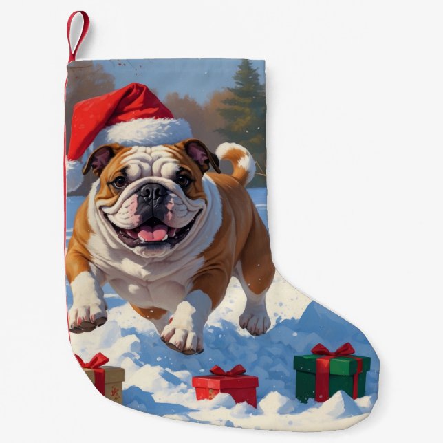 Bulldog Christmas Festive Snow Scene Small Christmas Stocking (Front)
