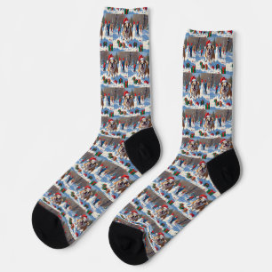 Bulldog Christmas Festive Snow Scene Socks