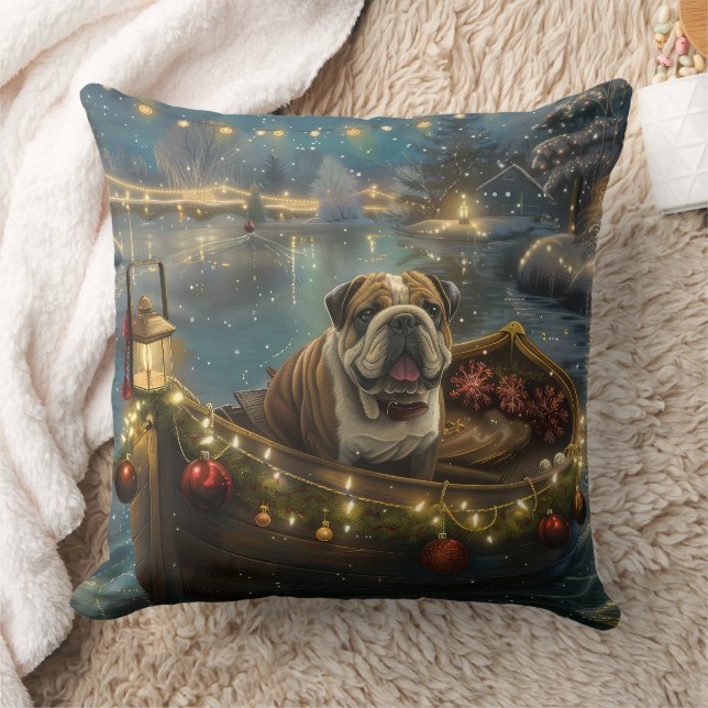Bulldog Christmas Festive Voyage Cushion (Blanket)