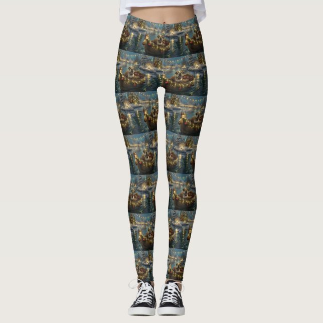 Bulldog Christmas Festive Voyage Leggings (Front)