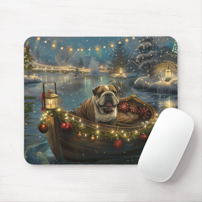 Bulldog Christmas Festive Voyage Mouse Mat (With Mouse)