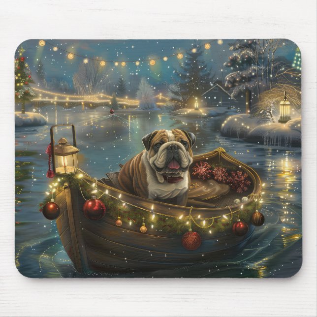 Bulldog Christmas Festive Voyage Mouse Mat (Front)