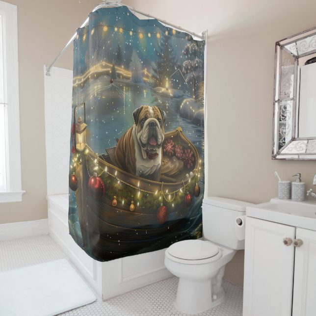 Bulldog Christmas Festive Voyage Shower Curtain (In Situ)