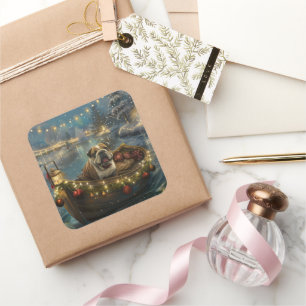 Bulldog Christmas Festive Voyage Square Sticker
