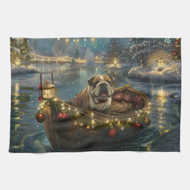 Bulldog Christmas Festive Voyage Tea Towel (Horizontal)