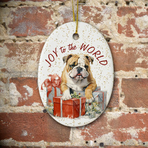 Bulldog Christmas Gifts Joy to the World Ceramic Tree Decoration