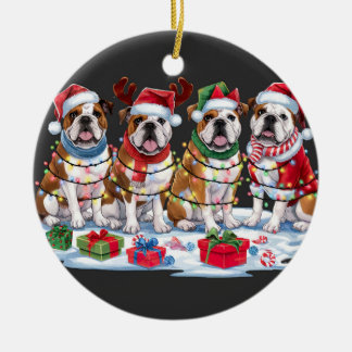 Bulldog Christmas Lights - Adorable Design Ceramic Tree Decoration