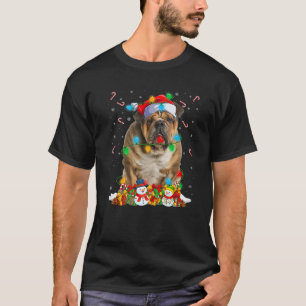 Bulldog Christmas Lights Funny Santa Hat Bulldog X T-Shirt