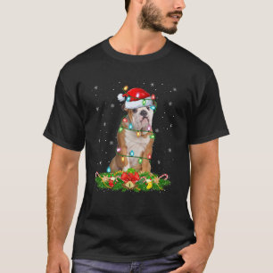 Bulldog Christmas Lights Funny Santa Hat Bulldog X T-Shirt