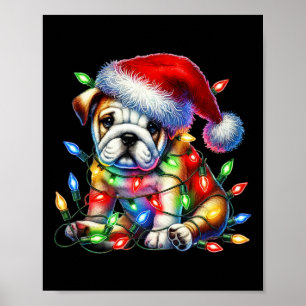 Bulldog Christmas Lights Santa Hat Dog Lover  Poster