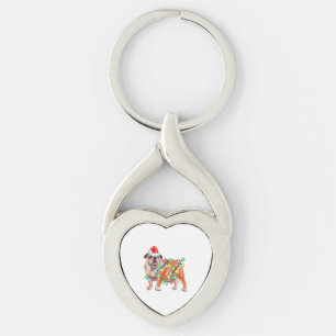 Bulldog Christmas Lights Santa Hat Xmas Dog Lover Key Ring