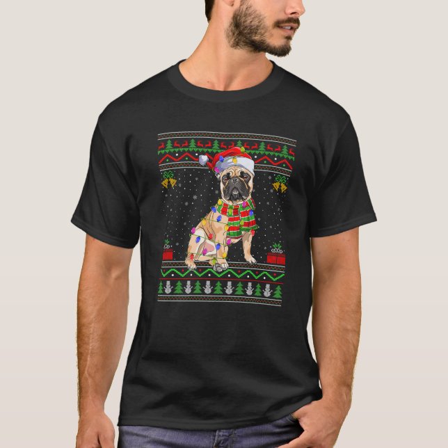 Bulldog Christmas Lights Santa Ugly Sweater Xmas P (Front)
