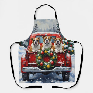 Bulldog Christmas Red Truck Holiday Apron