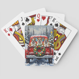 Bulldog Christmas Red Truck Holiday Playing Cards