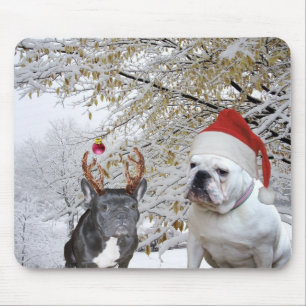 Bulldog Christmas snow scene Mouse Mat