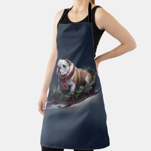 Bulldog Christmas snow winter Apron