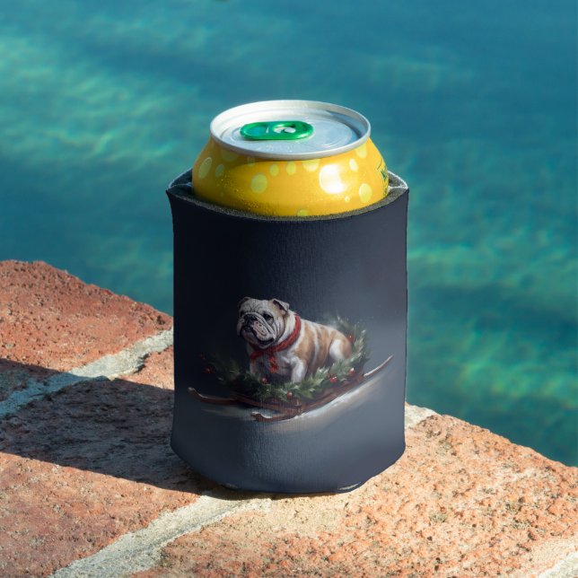 Bulldog Christmas snow winter Can Cooler (In Situ Pool)