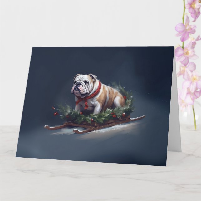 Bulldog Christmas snow winter Card (Orchid)
