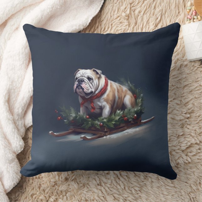 Bulldog Christmas snow winter Cushion (Blanket)