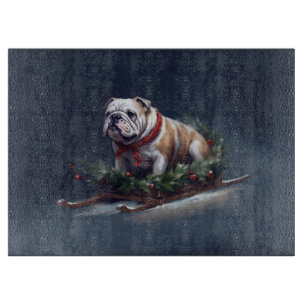 Bulldog Christmas snow winter Cutting Board