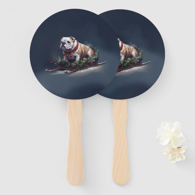 Bulldog Christmas snow winter Hand Fan (Front and Back)