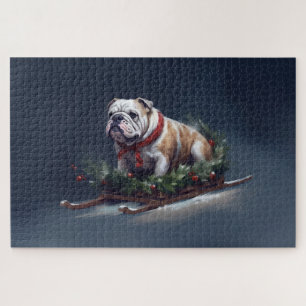 Bulldog Christmas snow winter Jigsaw Puzzle