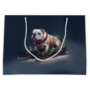 Bulldog Christmas snow winter Large Gift Bag